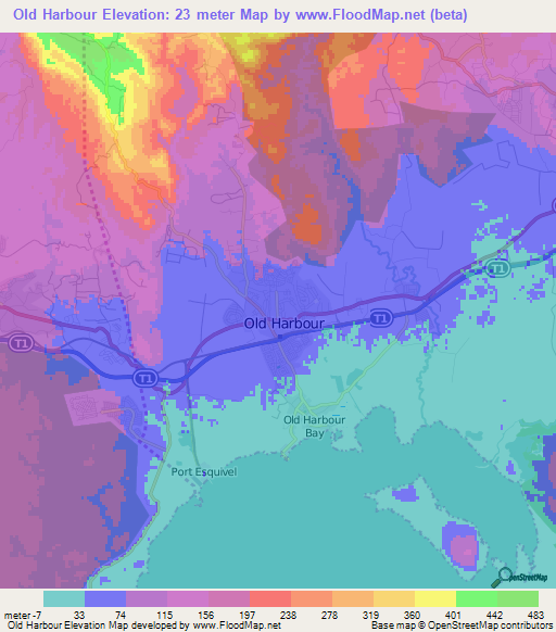 Old Harbour,Jamaica Elevation Map
