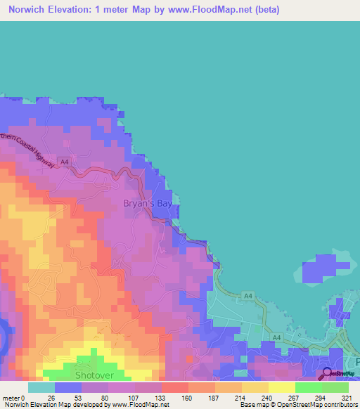 Norwich,Jamaica Elevation Map