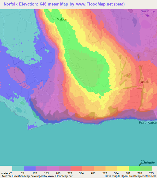 Norfolk,Jamaica Elevation Map