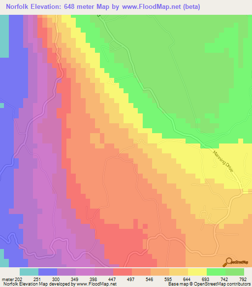 Norfolk,Jamaica Elevation Map