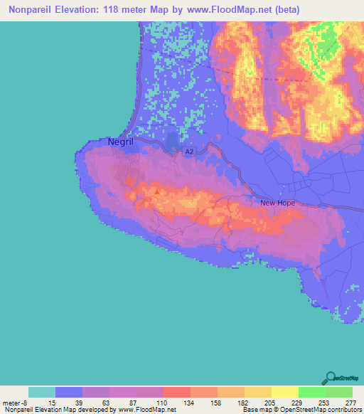 Nonpareil,Jamaica Elevation Map