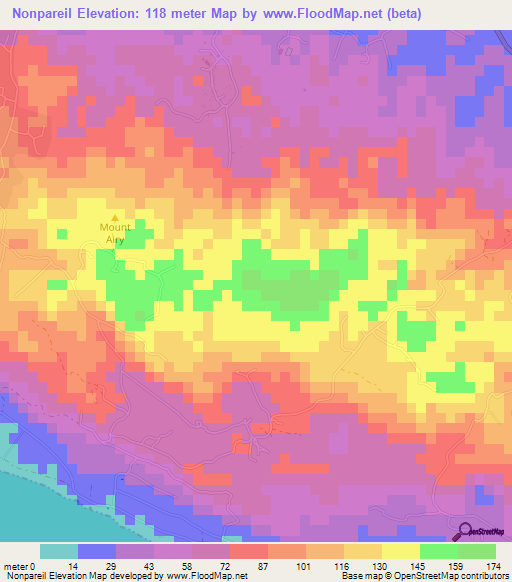 Nonpareil,Jamaica Elevation Map