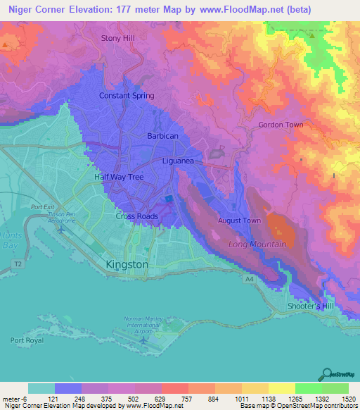 Niger Corner,Jamaica Elevation Map