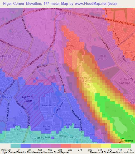 Niger Corner,Jamaica Elevation Map