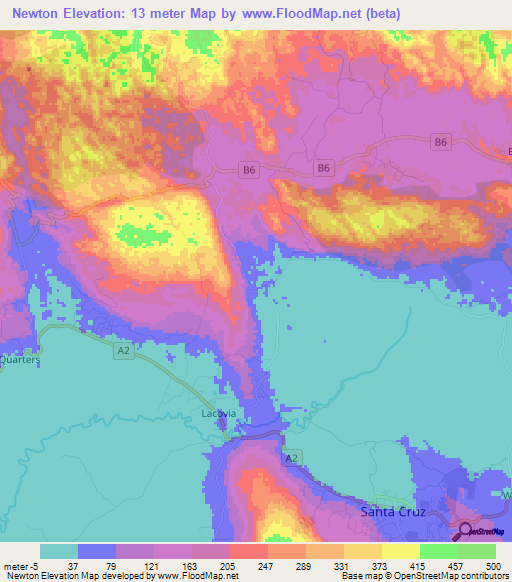 Newton,Jamaica Elevation Map