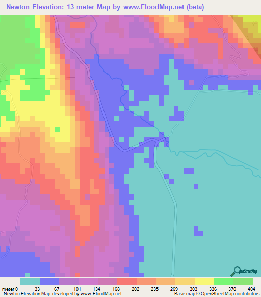 Newton,Jamaica Elevation Map