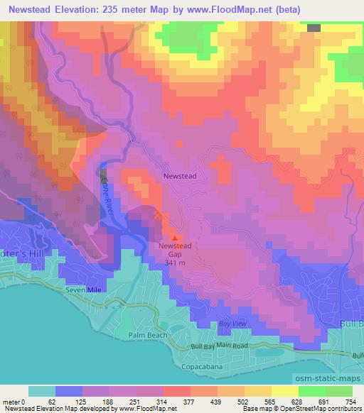 Newstead,Jamaica Elevation Map