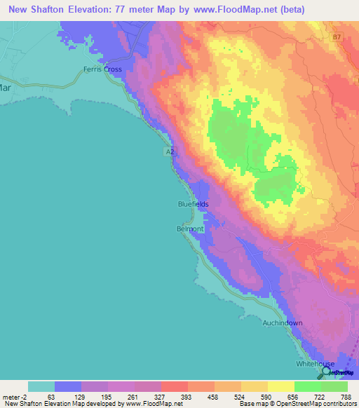 New Shafton,Jamaica Elevation Map