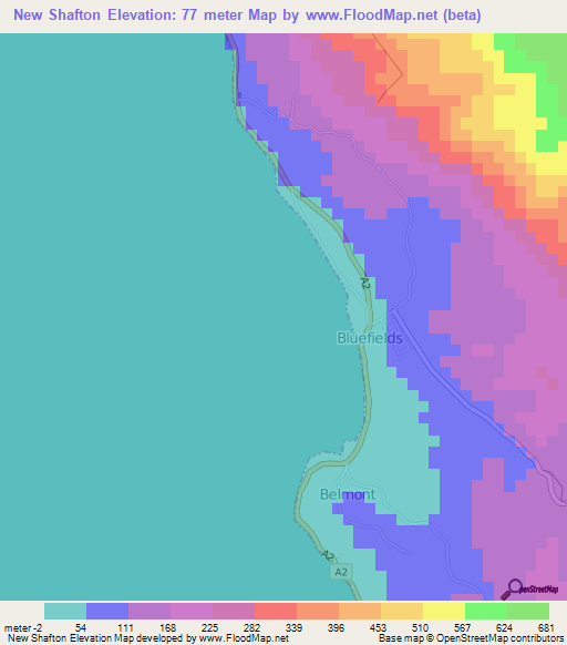 New Shafton,Jamaica Elevation Map