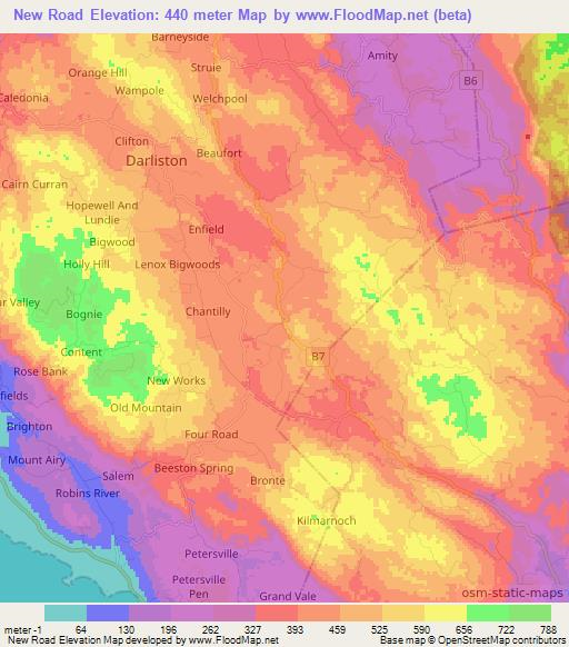 New Road,Jamaica Elevation Map