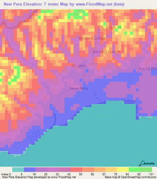 New Pera,Jamaica Elevation Map