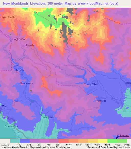 New Monklands,Jamaica Elevation Map