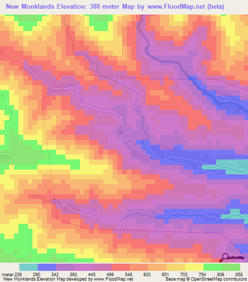 New Monklands,Jamaica Elevation Map