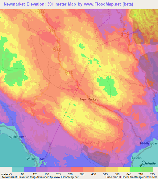 Newmarket,Jamaica Elevation Map