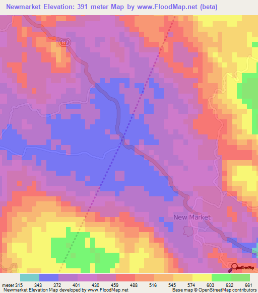 Newmarket,Jamaica Elevation Map