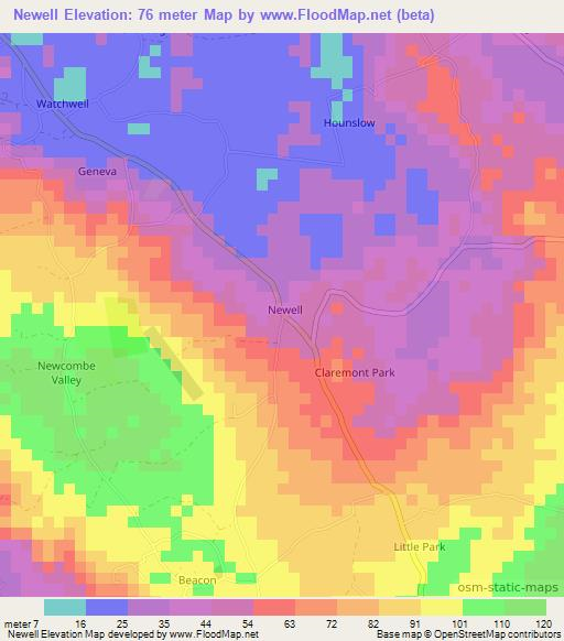 Newell,Jamaica Elevation Map