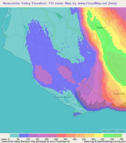 Newcombe Valley,Jamaica Elevation Map