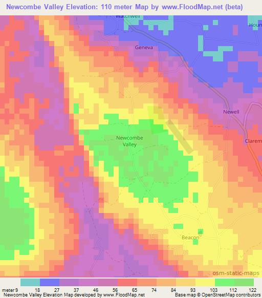 Newcombe Valley,Jamaica Elevation Map