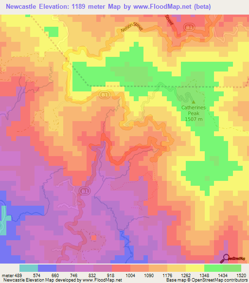 Newcastle,Jamaica Elevation Map