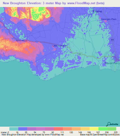 New Broughton,Jamaica Elevation Map