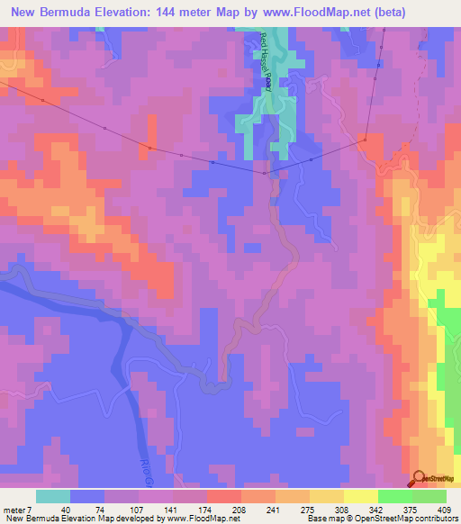 New Bermuda,Jamaica Elevation Map