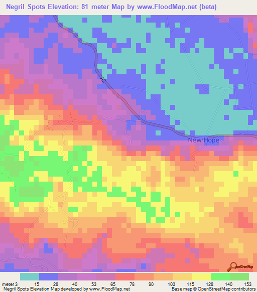 Negril Spots,Jamaica Elevation Map