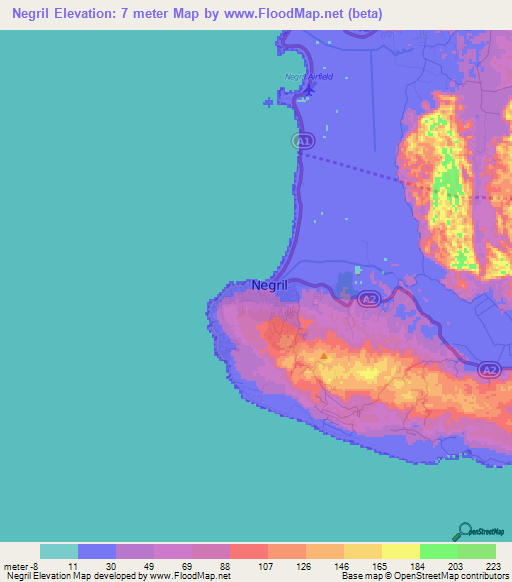 Negril,Jamaica Elevation Map