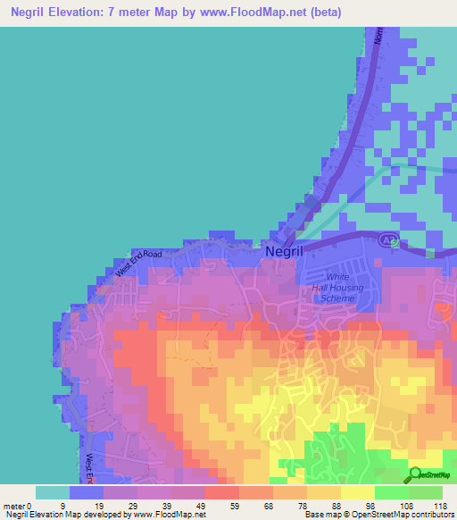 Negril,Jamaica Elevation Map