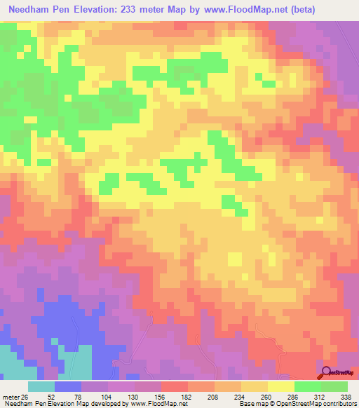 Needham Pen,Jamaica Elevation Map