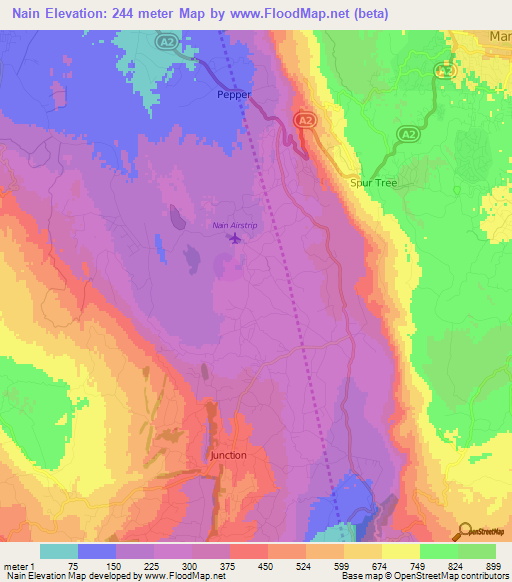 Nain,Jamaica Elevation Map