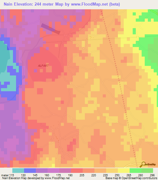 Nain,Jamaica Elevation Map