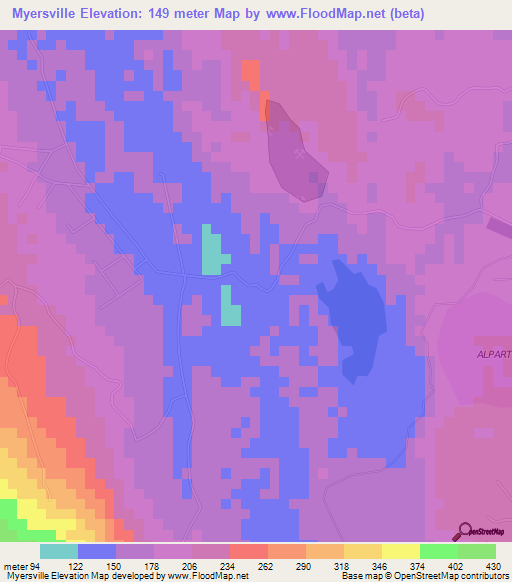 Myersville,Jamaica Elevation Map