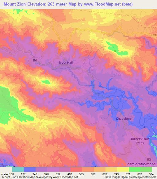 Mount Zion,Jamaica Elevation Map