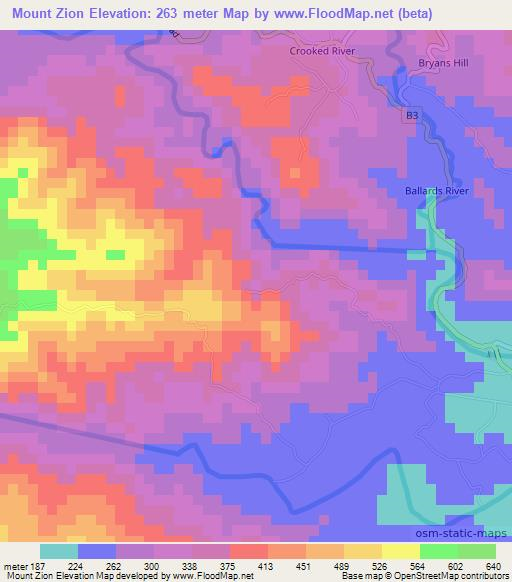 Mount Zion,Jamaica Elevation Map
