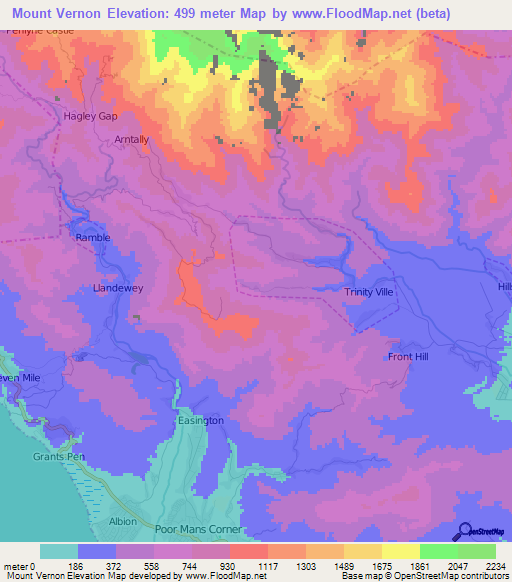 Mount Vernon,Jamaica Elevation Map