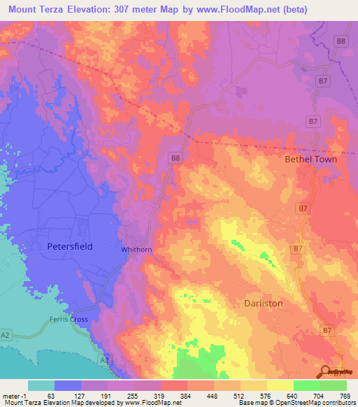 Mount Terza,Jamaica Elevation Map