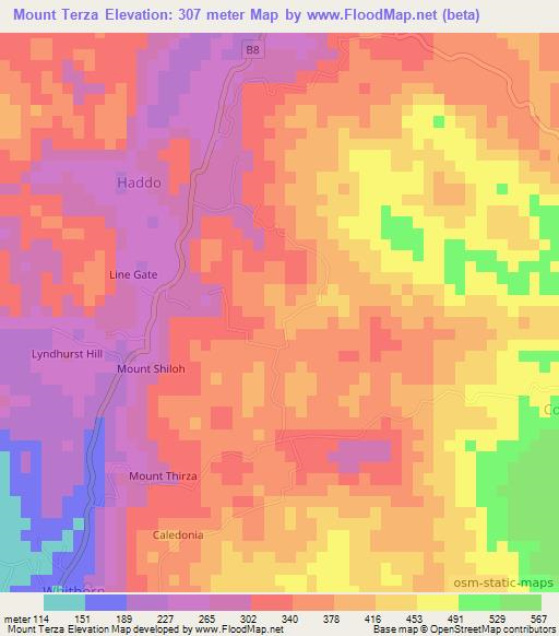 Mount Terza,Jamaica Elevation Map