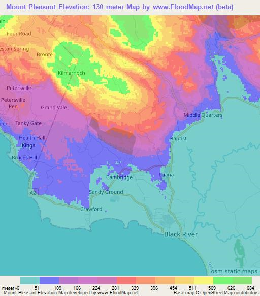 Mount Pleasant,Jamaica Elevation Map