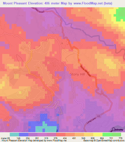 Mount Pleasant,Jamaica Elevation Map