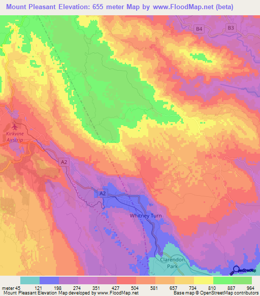 Mount Pleasant,Jamaica Elevation Map