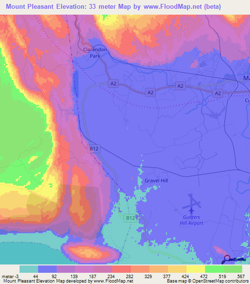 Mount Pleasant,Jamaica Elevation Map