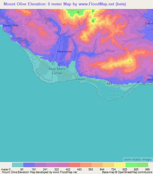 Mount Olive,Jamaica Elevation Map