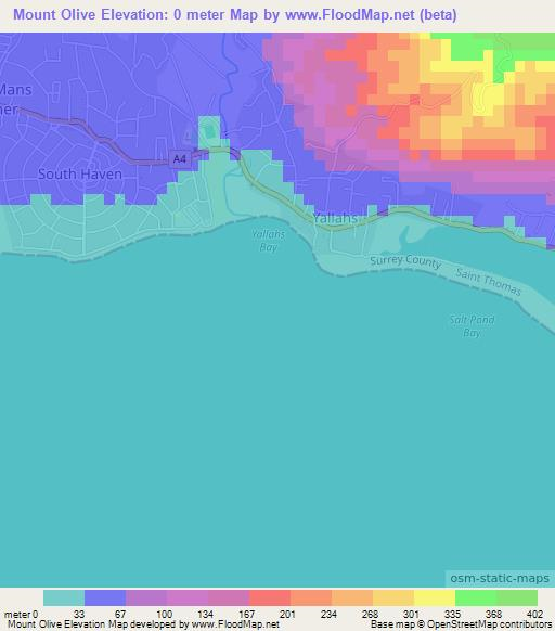 Mount Olive,Jamaica Elevation Map