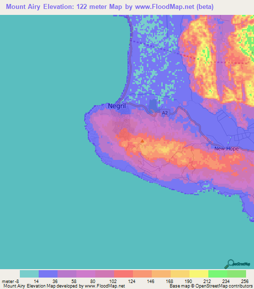 Mount Airy,Jamaica Elevation Map