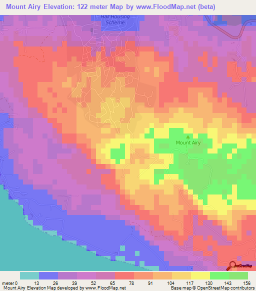 Mount Airy,Jamaica Elevation Map