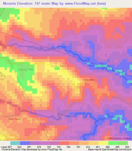 Moravia,Jamaica Elevation Map