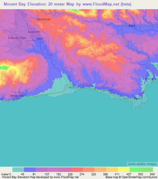 Morant Bay,Jamaica Elevation Map