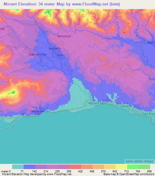 Morant,Jamaica Elevation Map