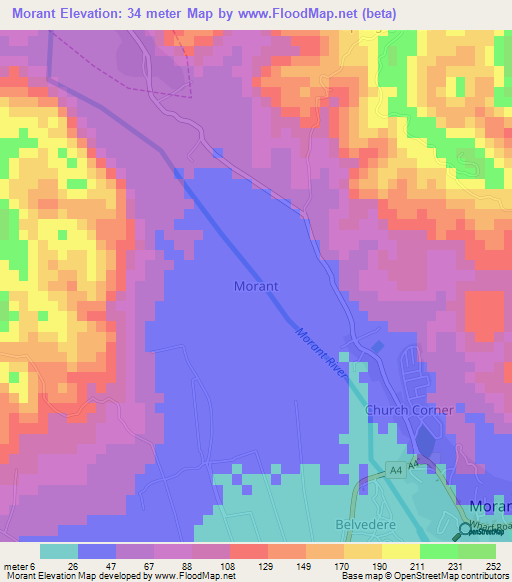 Morant,Jamaica Elevation Map