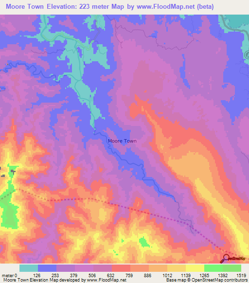 Moore Town,Jamaica Elevation Map